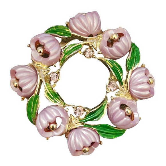 Vintage Unsigned Molded Resin & Enamel Flower Brooch (A4046)